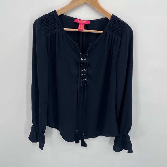Catherine Malandrino Navy Tie Up Blouse // S - Picture 1 of 9